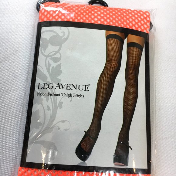 Leg Avenue Orange Fishnet Thigh High Stockings NWT NOS - Picture 3 of 7